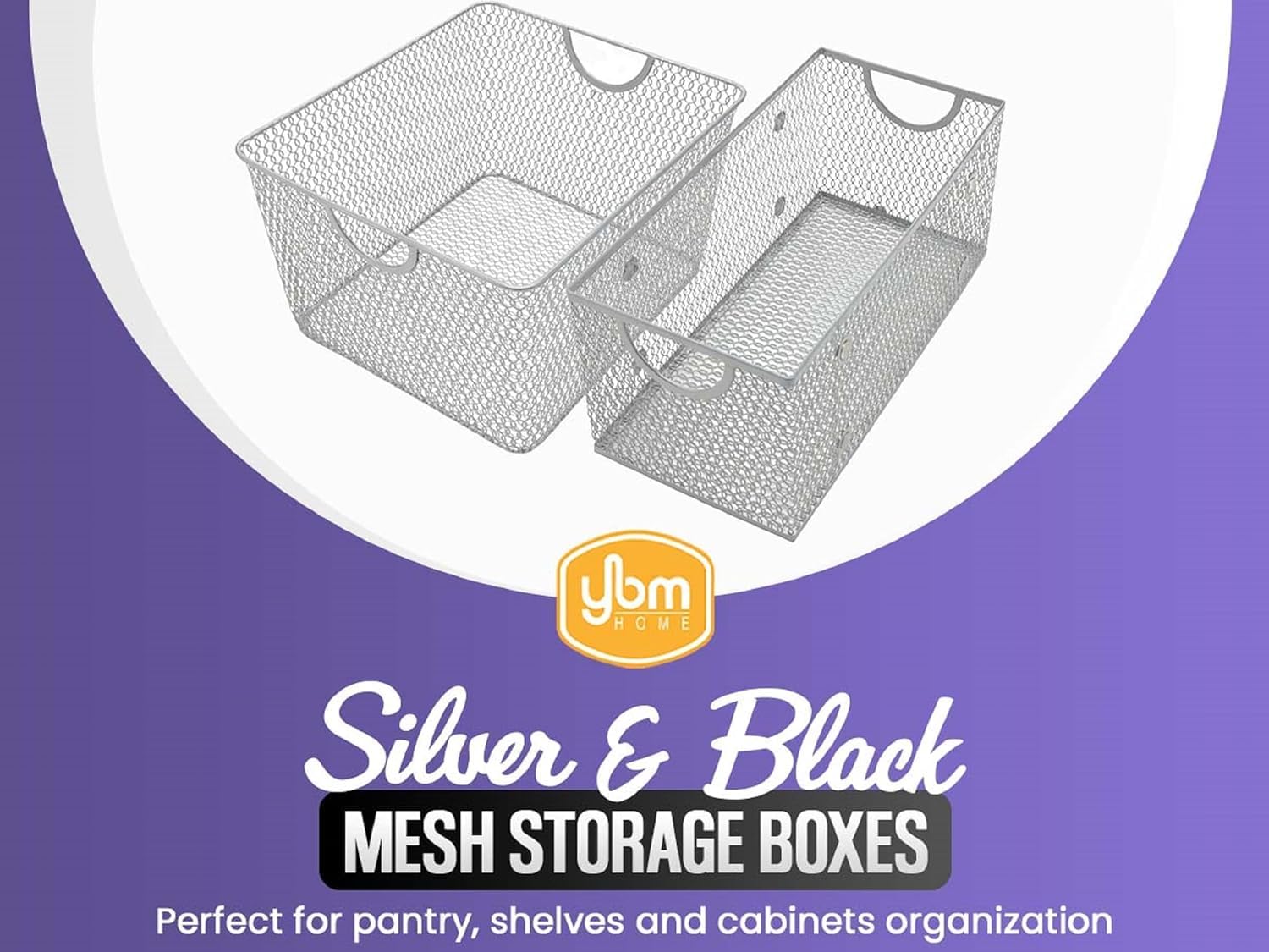YBM Home Kitchen Pantry Organizer Wire Basket for Shelves, Cabinets, Pantry, Countertop, Mesh Open Storage Bin Metal Basket for Organizing Food Supplies 10” x 9” x 6”, Pack of 2, Silver