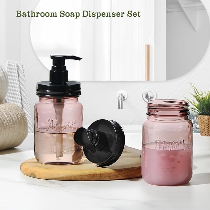 Amolliar 16 Oz Plastic Soap Dispenser, Refillable Hand Dish Soap Dispenser - Vintage Rose Bottle with Black Pump Lids, for Farmhouse Bathroom Kitchen, Includes Extra Pump & Waterproof Label