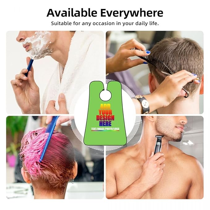 Custom Beard Apron for Men Personalized Gift with Name Image Picture Text Beard Shave Cape Customized Beard Trimming Catcher Bib for Bathroom Neon Green
