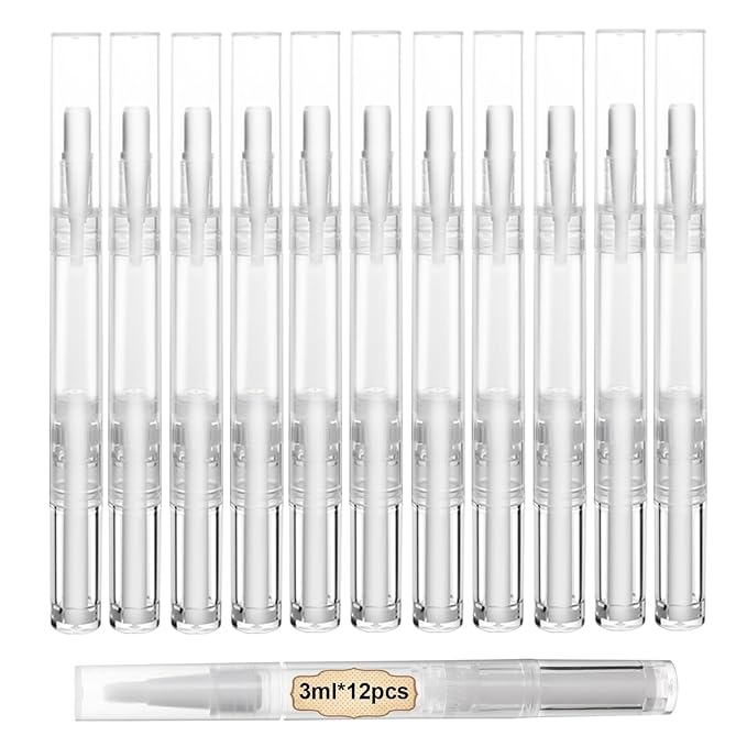 UPZIGS 12 Pcs 3ml Empty Cuticle Oil Pens, Fillable Nail Oil Pen with Brush, Transparent Twist Pens, Lip Gloss Cosmetic Container