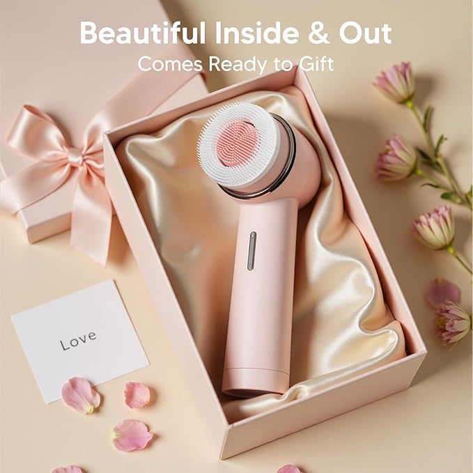 Teen Girls Electric Facial Cleansing Brush – Rechargeable Waterproof Dual Rotating Face Scrubber with 3 Interchangeable Heads, Soft Silicone Exfoliator, Perfect Skincare Gifts