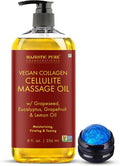 Majestic Pure Cellulite Massage Oil for Massage Therapy- Refreshing and Relaxing- Natural Oils with Grapeseed, Eucalyptus, Grapefruit & Lemon Oil- All Skin Types- Men and Women Massage Lotion- 8 fl oz