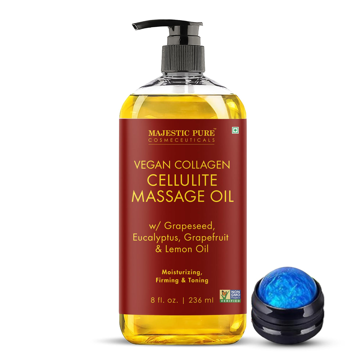 Majestic Pure Cellulite Massage Oil, Toning Body Blend, 8 Fl Oz, 2-Pack