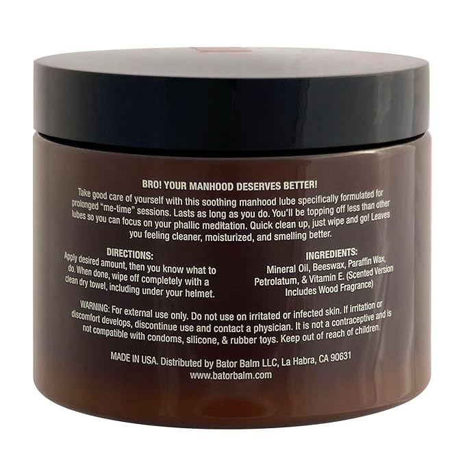 Bator Balm (Regular) Premium Oil-Based Personal Lubricant for Men - Long Lasting, No Drying Out, Easy Clean Up, Moisturizing 6oz