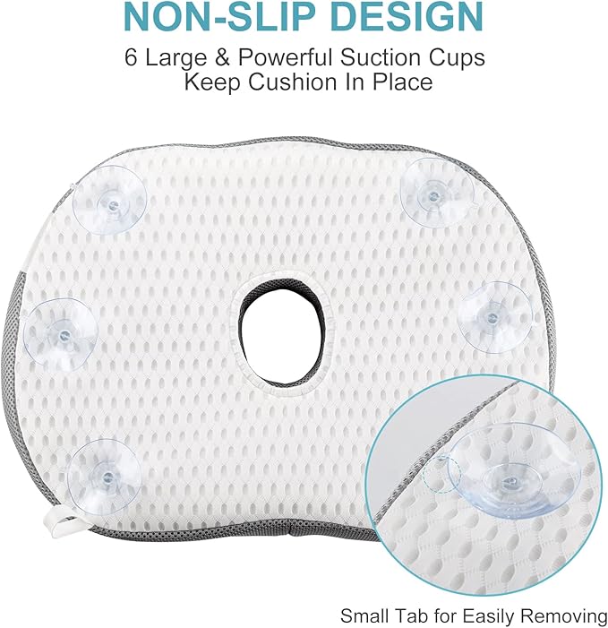 Idle Hippo Hot Tub Booster Seat, 4D Air Mesh Hot Tub Pillow with Powerful 6 Non-Slip Suction Cups, Ergonomic Booster Cushion, Quick Dry Spa Pillow for Indoor Outdoor Hot Tub-White/Grey