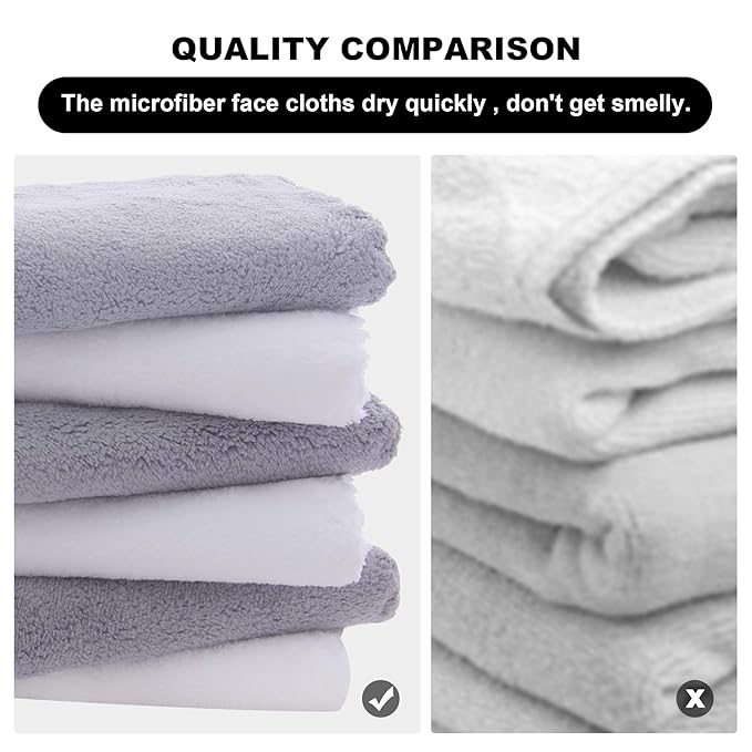 MOONQUEEN Microfiber Facial Cloths Fast Drying Washcloth 24 Pack - Premium Soft Makeup Remover Cloths - Highly Absorbent