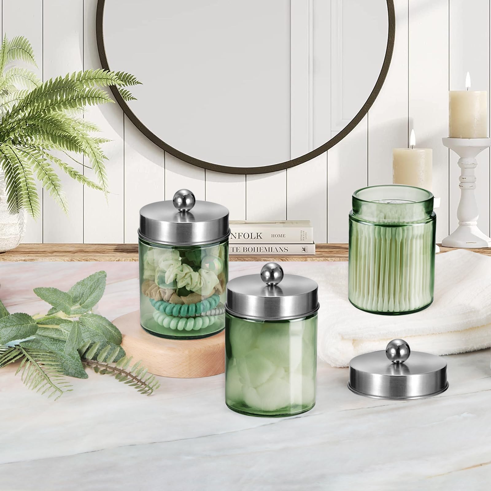 3 Pack Apothecary Jar Canisters Bathroom Vanity Organizer