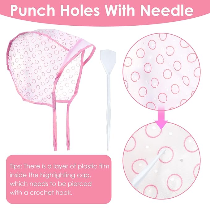 LIQWEI Hair Coloring Kit Highlight Cap, Hair Highlighting Cap, Hairing Coloring Dye Caps Frosting Caps with Plastic Crochet Hook for Salon DIY Dyeing Hairdressing(pink)