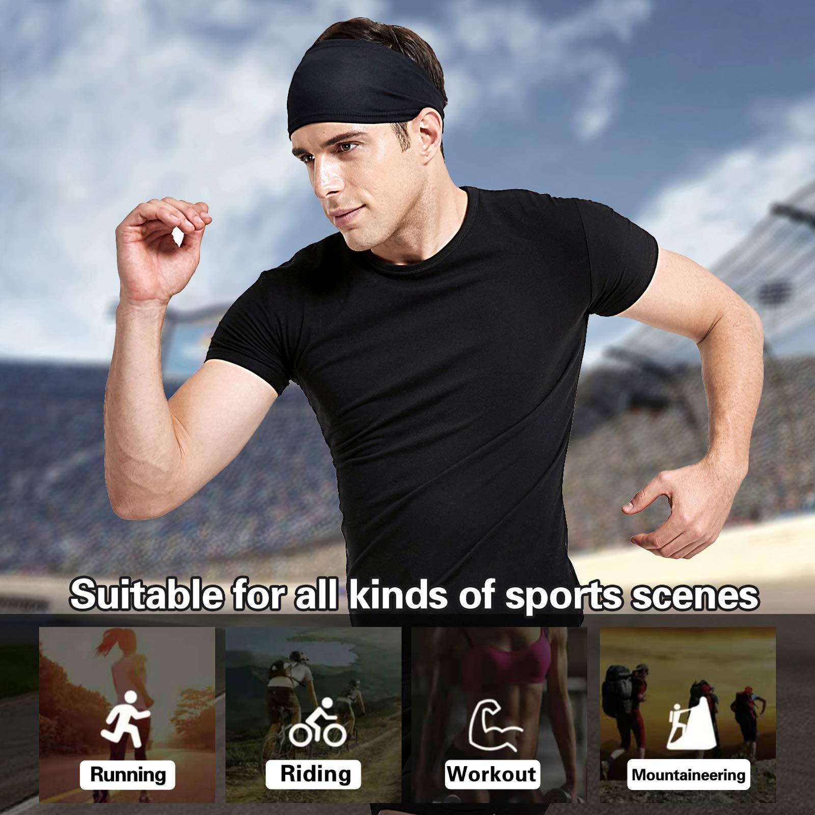 Acozycoo Mens Running Headband,5Pack,Mens Sweatband Sports Headband for Running,Cycling,Basketball,Yoga,Fitness Workout Stretchy Unisex Hairband (Black, red, Green, Dark Gray, Ocean Blue)