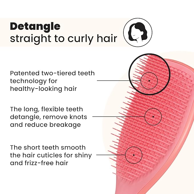 Tangle Teezer Large Ultimate Detangler Brush, Straight to Wavy, Salmon Pink