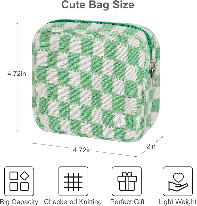 CekPo Sanitary Napkin Storage Bag, Menstrual Pad Zipper Checkered Portable Period Bag Panty Liners, Tampon Pouch for Women Ladies Daily Use Storage Purse Travel