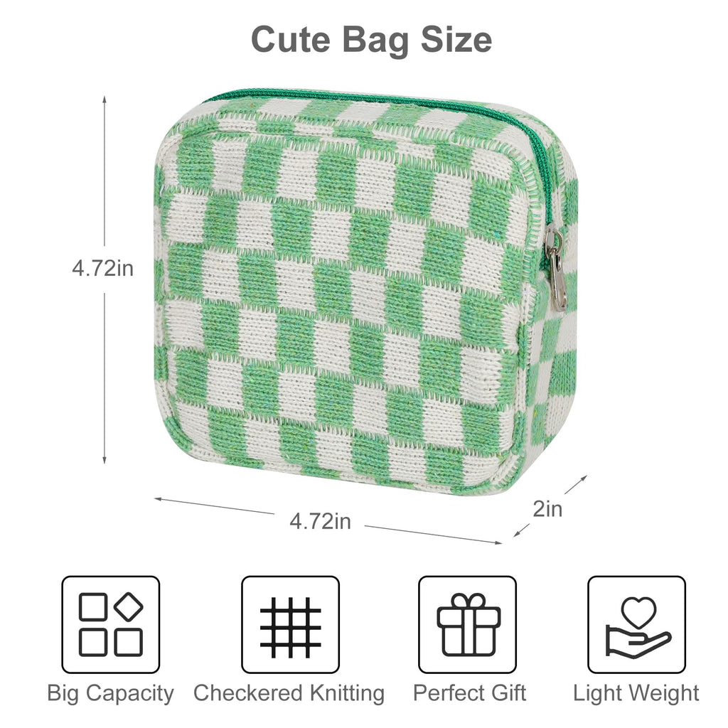 CekPo Sanitary Napkin Storage Bag, Menstrual Pad Zipper Checkered Portable Period Bag Panty Liners, Tampon Pouch for Women Ladies Daily Use Storage Purse Travel
