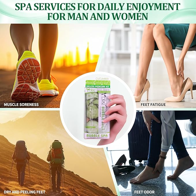 nbc BeautiLab Pedicure Kit Foot Soak Set: Bubble Salt, Sugar Scrub, Massage Mask, Massage Lotion in a Box, 4 Step Foot Spa Kit for Dry Feet, Softens Calluses(3 Set Cucumber)