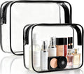 ploimyur Clear Makeup Bag, 2 Pack TSA Approved Toiletry Bag for Travel Size Toiletries, Quart Size Clear Cosmetic Organizer bag for Women Men, Carry on Airport Airline Compliant Bag(Black-2pcs)