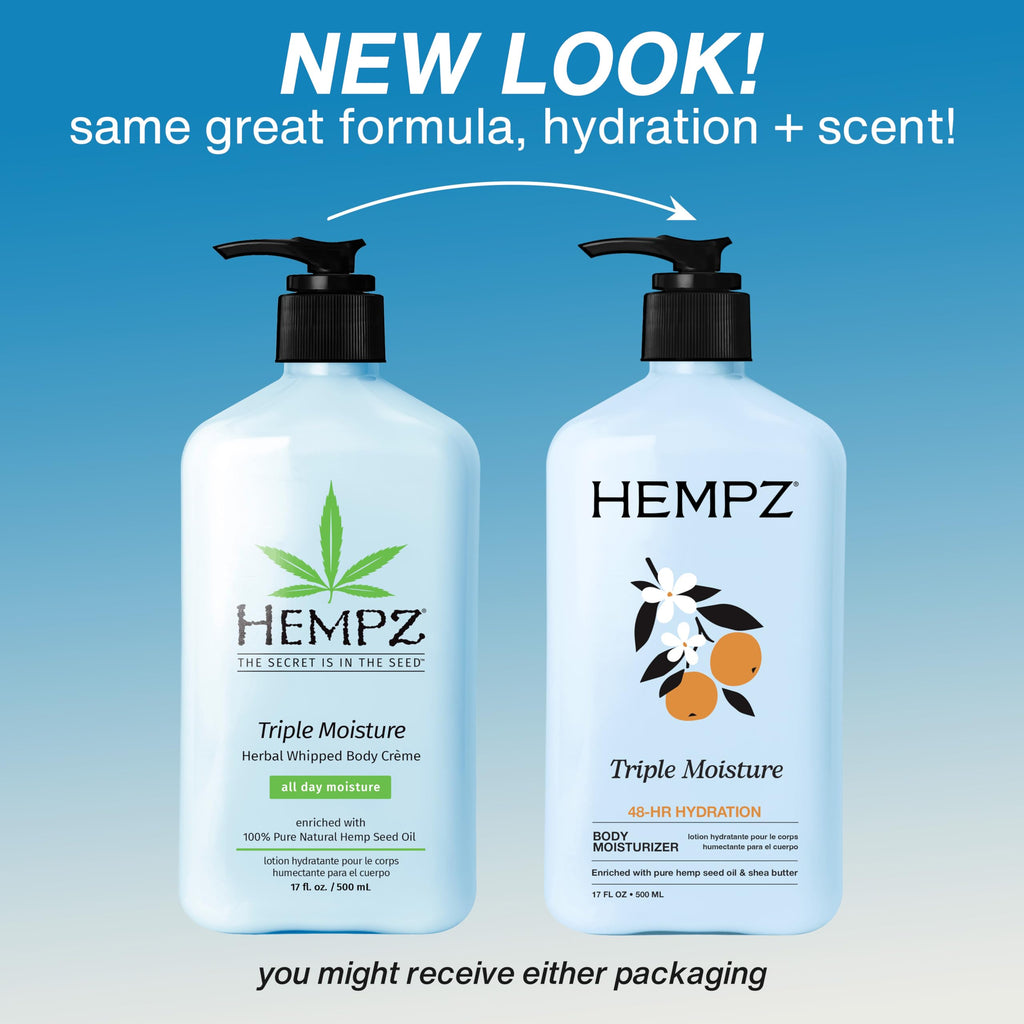 HEMPZ Triple Moisture Body Moisturizer, 17 Oz – Hydrating Lotion Rich with Minerals, Vitamin C, & Hempseed Oil to Nourish & Repair Extremely Dry or Sensitive Skin for Body