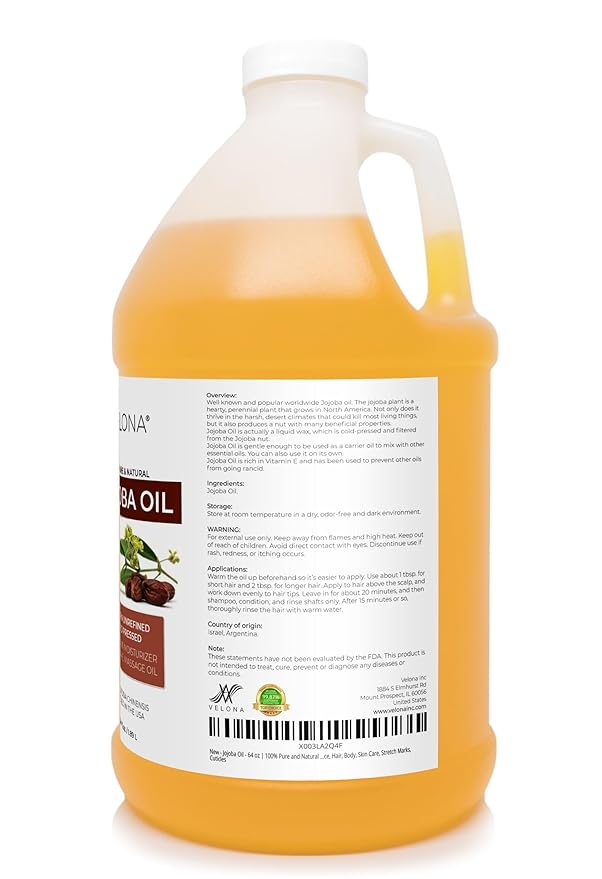 velona Jojoba Oil - 64 oz | 100% Pure and Natural | Golden, Unrefined, Cold Pressed, Hexane Free | Moisturizing Face, Hair, Body, Skin Care, Cuticles