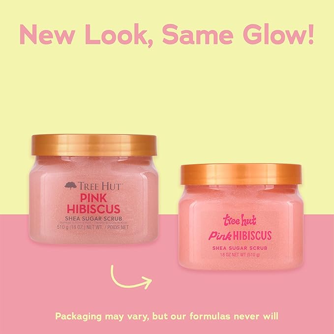 Tree Hut Pink Hibiscus Body Scrub, Exfoliating Sugar Scrub, Vegan, 18 Oz