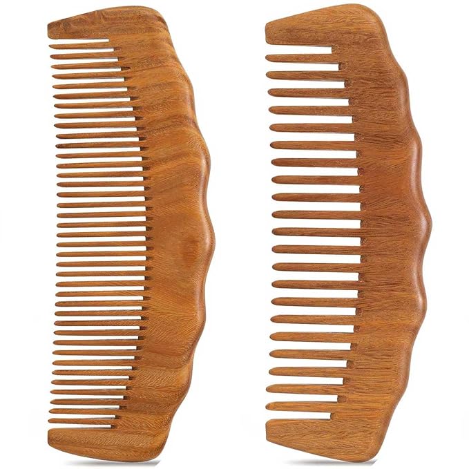 Moreinday 2 Pack Wooden Comb, Beard Comb for Men, Hair Combs for Women