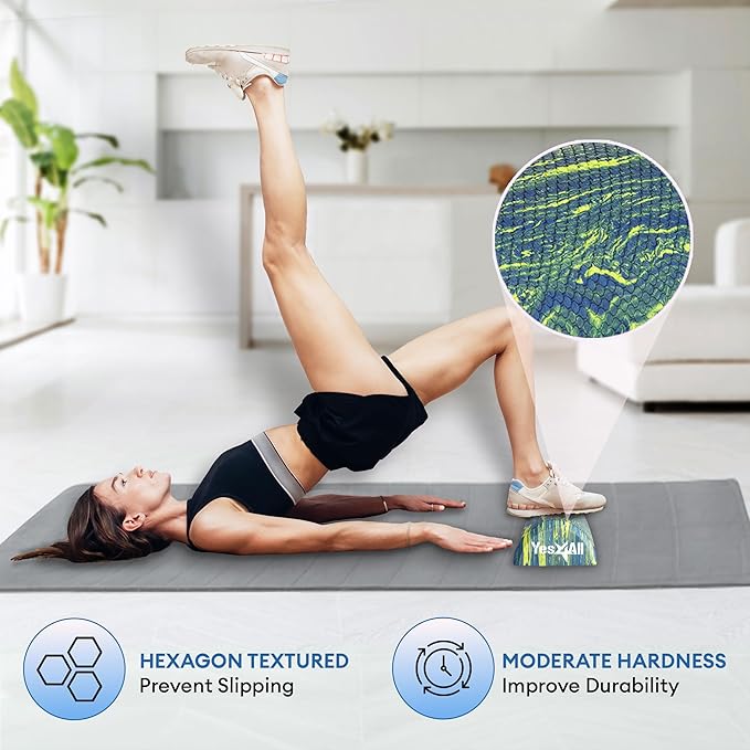 Yes4All EVA Firm Foam Roller for Stretching, Half Yoga Back Roller for Muscle Massage for Pilates, Yoga, Balance & Core Exercises,12 inches, Blue Green