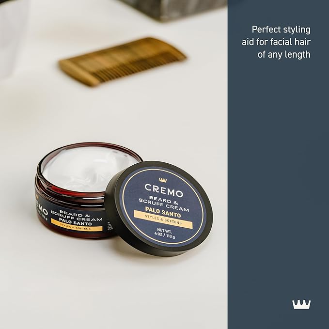 Cremo Beard & Scruff Cream, Palo Santo (Reserve Collection), 4 oz - Soothe Beard Itch, Condition and Offer Light-Hold Styling for Stubble and Scruff