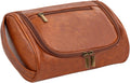 Mens Toiletry Bag, Compact Dopp Kit for Men Travel, PU Leather Shaving Kit, Water-Resistant Minimalist Organizer with Wrist Strap, Fits Grooming Essentials,Small 9X5.9X3 Inch Brown