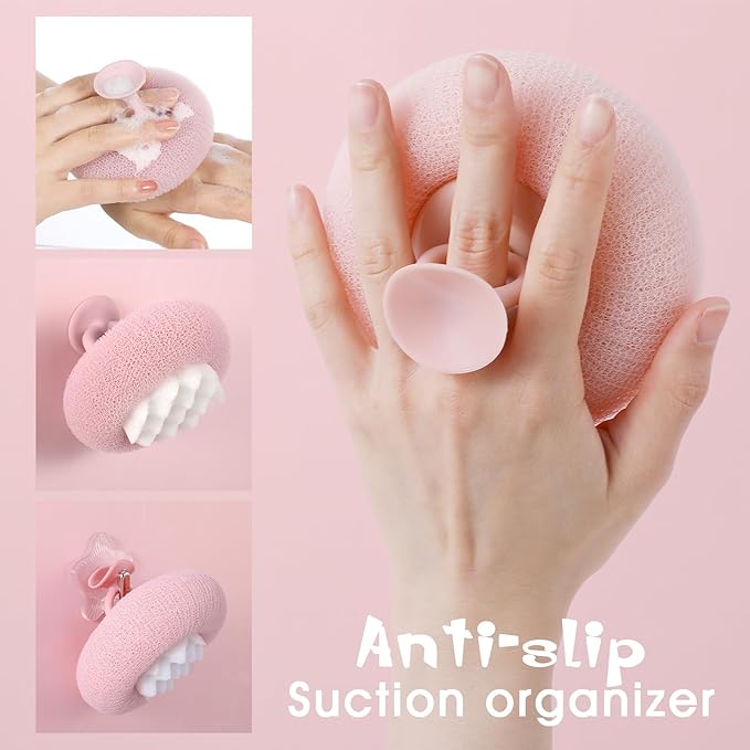 Ptwola Soft Sunflower Suction Cup Bath Ball, Exfoliating Mesh Bath Sponge