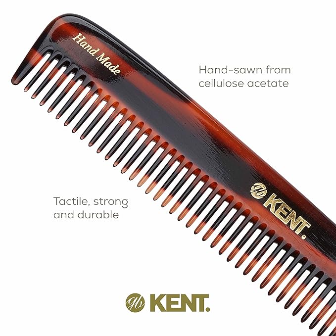 Kent R9T All Coarse Hair Detangling Comb Wide Teeth Dressing Table for Thick Curly Wavy Hair. Detangler Comb for Grooming and Styling, for Beard and Mustache, Handmade Saw-Cut and Polished
