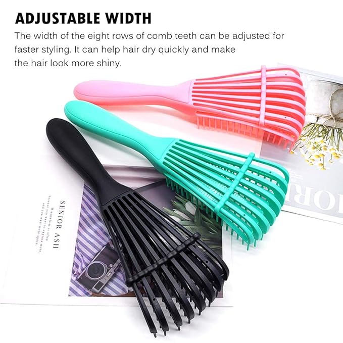 A.DASHER Hair Brush for Women's Afro America/African Hair Textured 3a to 4c, Kinky Wavy/Curly/Coily/Wet/Dry/Oil/Thick/Long Hair, Knots Detangler Scalp Massage Comb (3 pcs, 3-Beige)