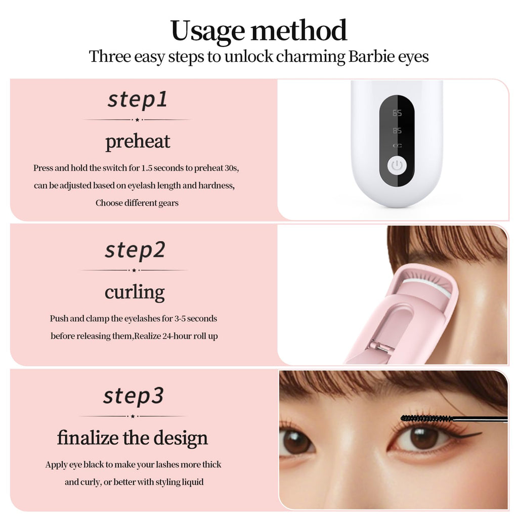 Hsenowi Heated Eyelash Curler for Natural Lashes 2 Level Adjustable Temperature Mini Electric Lash Curler Fast 3 Second Heat Up 24 Hours Long Lasting Curl (Pink Purple)