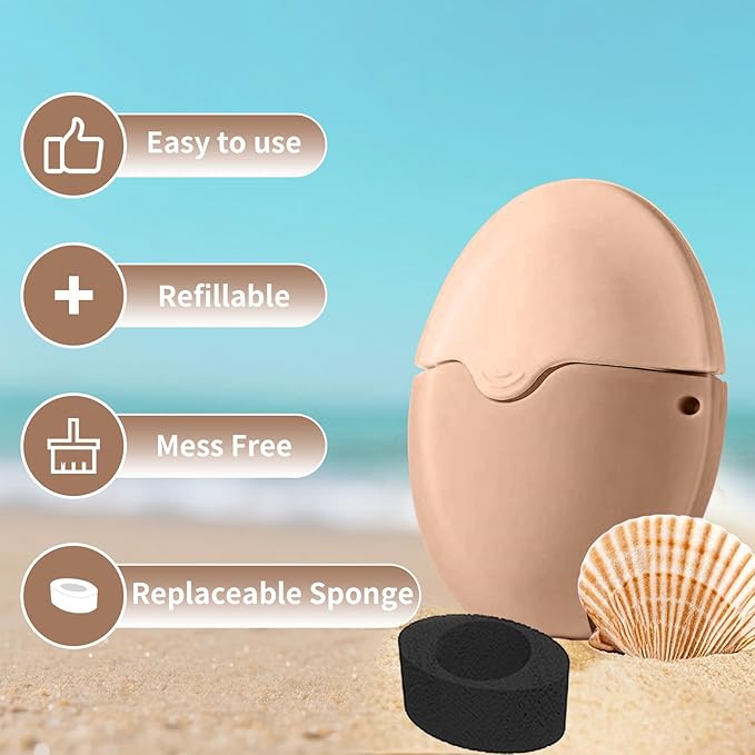 Sunscreen Applicator with Replaceable Body Sunblock Lotion Sponge 1.86oz Sunscreen Sponge Applicator Refillable Portable Silicone Washable for Women Adults Family Travel Size (khaki)