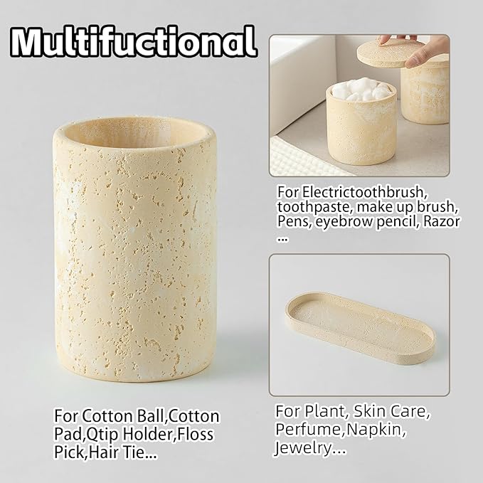 WUUAHOME Bathroom Accessories Set, Travertine Stone-Look, 6 PCS, Yellow