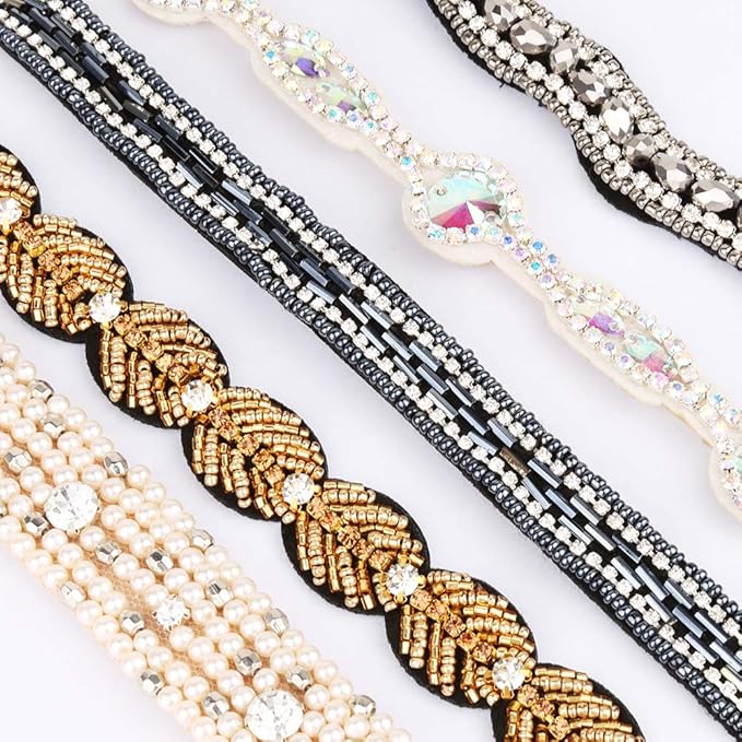 Teenitor 5 Pcs Elastic Rhinestone Beaded Headbands, Jeweled Head Bands for Women's Hair, Hair Headbands Hat Bands for Women