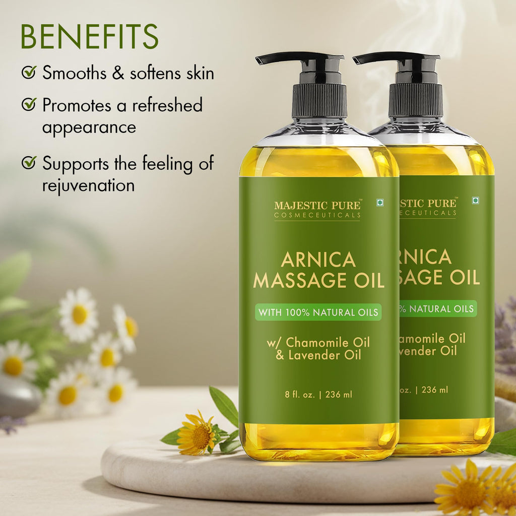 Majestic Pure Arnica Massage Oil for Men & Women, 8 Fl Oz, 2-Pack