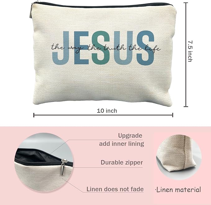 Likjad Christian Makeup Bag - Jesus Cosmetic Bag, Christian Gifts for Women & Girls, Inspirational Gifts, Bible Verse Bag