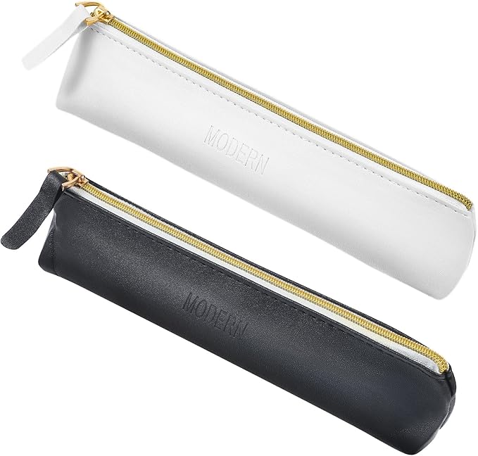 Tucnoeu 2pcs Small Leather Pouch Mini Cosmetic Bag with Zipper - Portable Cosmetic Organizer for Women & Girls - Black and White