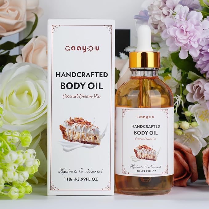 Gaayou Coconut Cream Pie Body Oil Handcrafted Body Oil Moisturizing Coconut Oil Soothing Comfort Scented Juicy Body Oils for All Skin Types