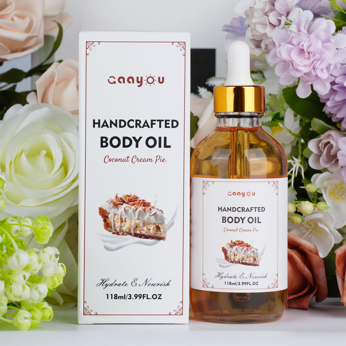 Gaayou Coconut Cream Pie Body Oil Handcrafted Body Oil Moisturizing Coconut Oil Soothing Comfort Scented Juicy Body Oils for All Skin Types