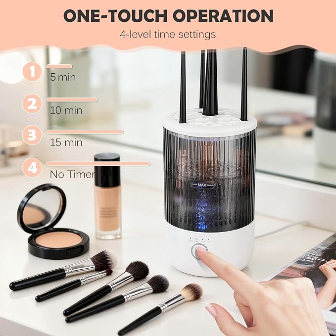 Electric Makeup Brush Cleaner Machine,Powerful Spinner Washer for Makeup Brush/Sponge/Powder Puffs,Portable Automatic USB Cosmetic Brushes Washing Tool Holder for All Size Beauty Makeup Brush Set