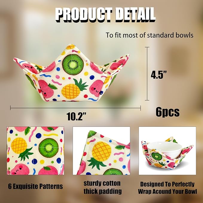 JounLoin Cotton Microwavable Bowl Cozy ，Set of 6，Microwave-Safe Hot Bowl Holders, Soup Bowl Cozy Hot Pads，Prevent Hand from Heat and Maintain Food Warm，Ideal Household Gift Store (G)