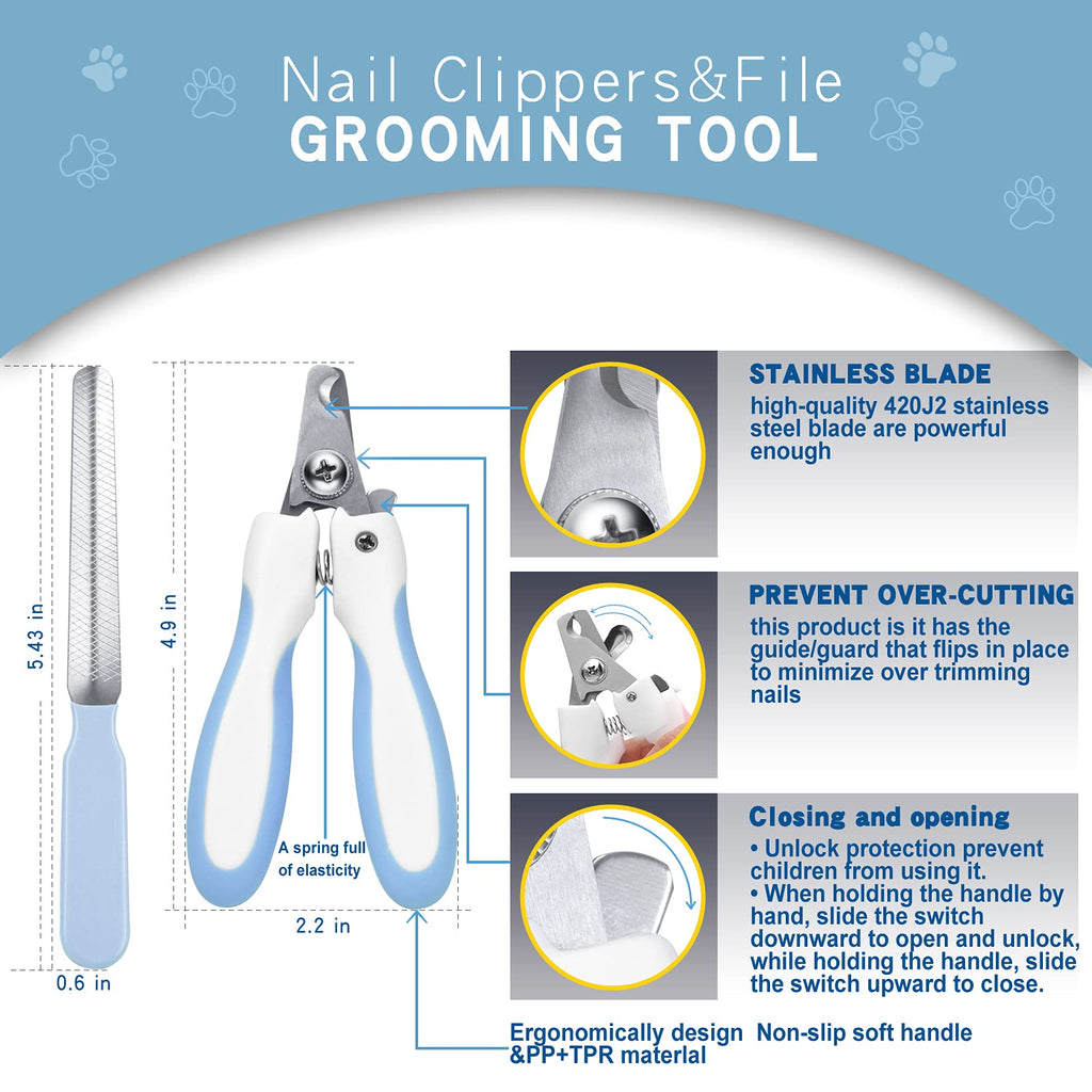 Deshedding Dog Brush - Undercoat Rake for Cats & Dogs - Double Sided Brush for Shedding and Dematting Comb Grooming Tool kit - Nail Clipper & Nail File