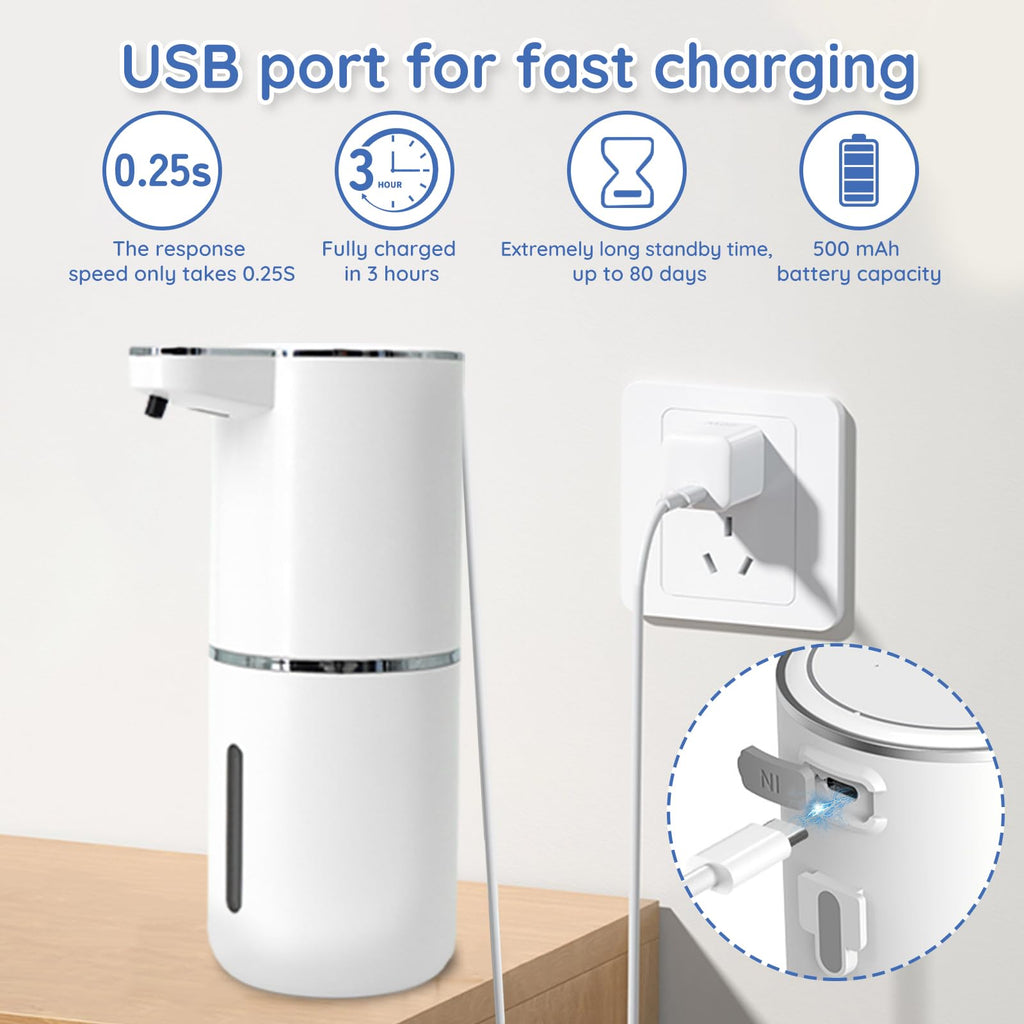 Liquid Soap Dispenser, Automatic Soap Dispenser, 13.5oz/400ml Automatic Soap Dispenser Touchless, USB Rechargeable 4 Level Adjustable Electric Hand Soap Dispenser, for Bathroom, Kitchen,Hotel(White)