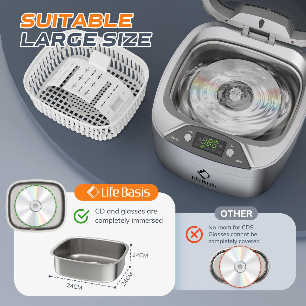 LifeBasis 28oz Professional Ultrasonic Cleaner, 42kHz Jewelry Cleaner