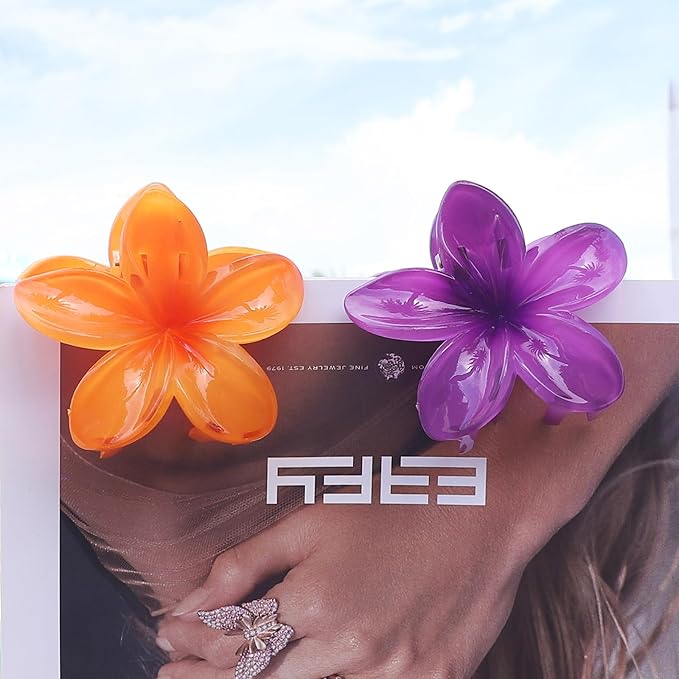 Sisiaipu Flower Hair Clips for Women 6 Pcs Hawaiian Large Claw Clips Plumeria Medium Hair Claw Clips for Thick Thin Hair Hibiscus Tropical Beach Hair Accessories for Women Girls and Girls-Dark Color