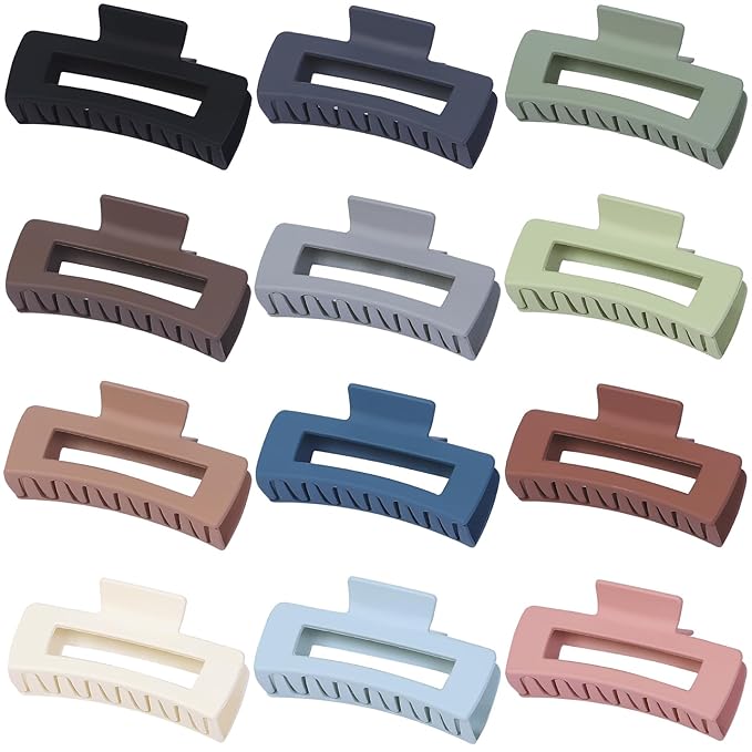 Sisiaipu Hair Clip - Claw, 4.1 Inch Extra Large for Thick, Long, Curly Hair, 12 Pcs, 12 Rubber Paint and Plastic Materials, Non-Slip Design, Women and Girls Hair Accessories - Multicolor