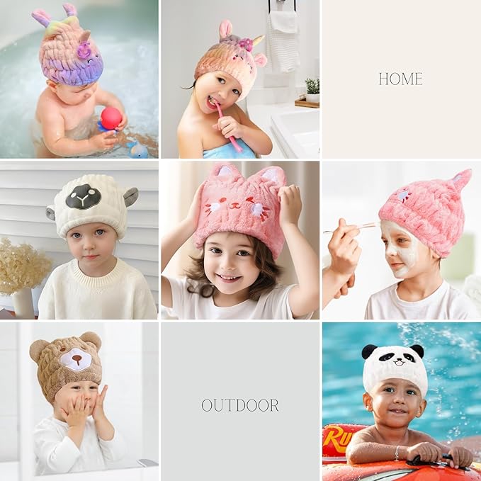 LCBD Microfiber Hair Towel Wrap for Kids, Panda Dry Hair Cap Suck Water, Absorbent Quick Girls Boys Hair Drying Towel, Lightweight Bouncy Hat Headscarf for Wet Hair
