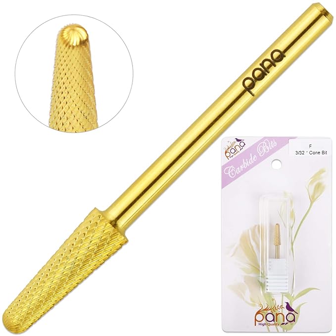 USA PANA Professional 3/32" Shank Size - Cone Shape Carbide Bit - Nail Drill Bit for Manicure Pedicure Tools Dremel Machine - Gold, Silver (Fine, Gold)