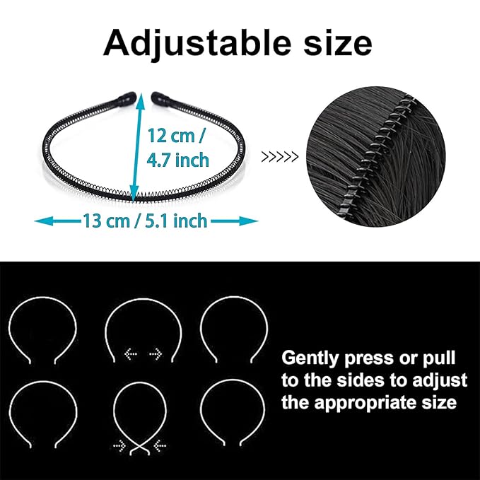 Metal Headband for Men, Adjustable Wavy Hair Band, Spring Wire 3 Pcs