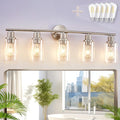 DLLT 5-Light Bathroom Light Fixtures: Nickel Modern Vanity Lights with E26 Bulbs - Clear Glass Shade Bathroom Wall Lamp for Mirror Kitchen Living Room Hallway Cabinet Porch