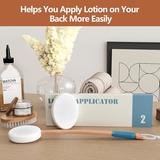 Svarvns Lotion Applicator for Back and Feet with 2 Replaceable Pads, 17" Back Lotion Applicator for Women, Elderly Apply to Lotion, Suncreen, Cream Medicine, White
