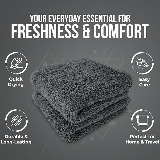 DAN RIVER 24 Pack Wash Cloths for Showering [12x12] - 100% Cotton Washcloths Premium Quality Flannel Face Cloths for Bathroom, Highly Absorbent and Soft Feel Wash Clothes, Assortment 5